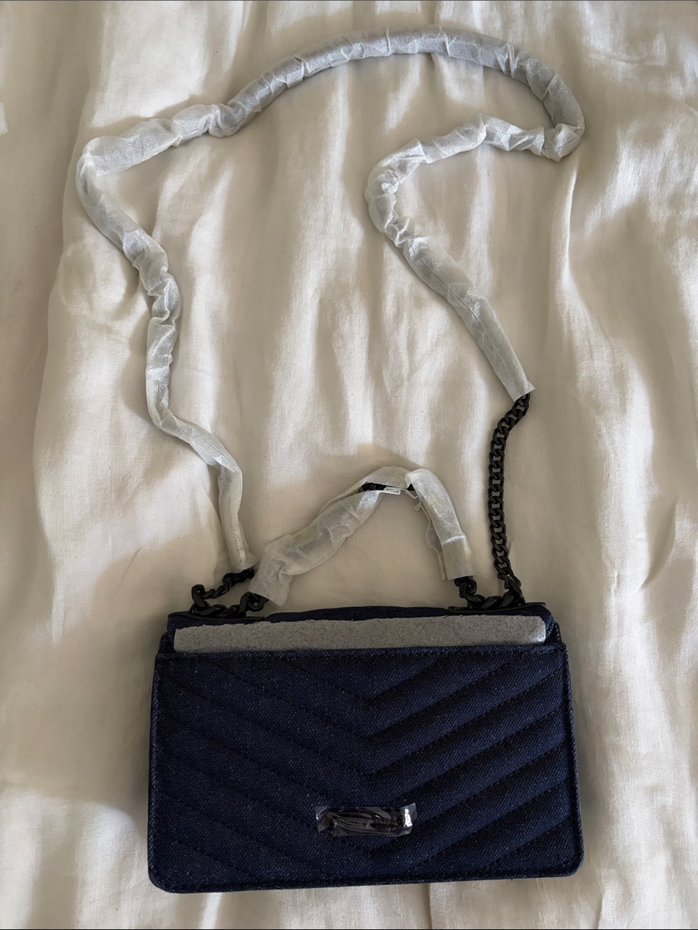 Rebecca Minkoff Dark Navy Quilted Crossbody with Black Chain